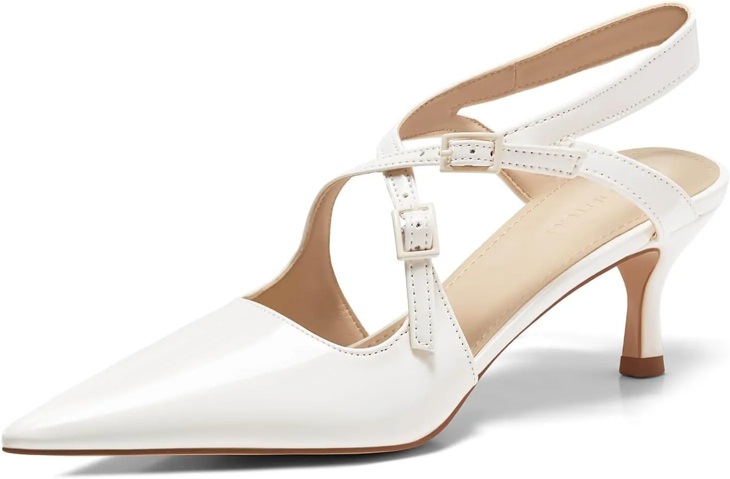 Coutgo Womens Slingback Kitten Heels Pointed Toe Criss Cross Pumps Buckle Office Dress Shoes