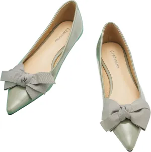 C.Paravano Pointy Bow Flats Women's Flats Comfortable Stylish Slip-On Shoes for Casual and Office（Light Green,Size 7.5