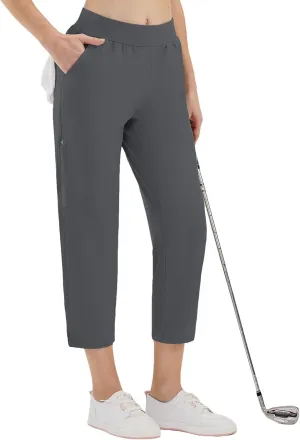 CQC Women's Golf Pants 7/8 Ankle Dress with 4 Zipper Pockets Water Resistant UPF 50  Quick Dry Pants Workout Lounge
