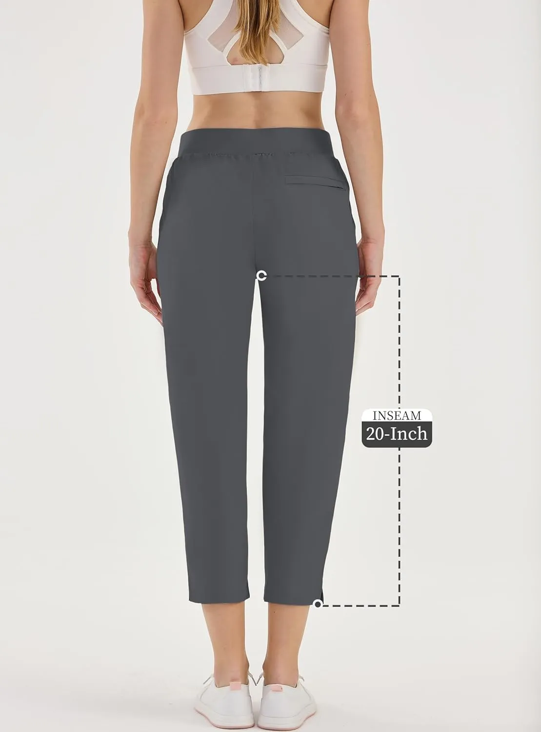 CQC Women's Golf Pants 7/8 Ankle Dress with 4 Zipper Pockets Water Resistant UPF 50  Quick Dry Pants Workout Lounge