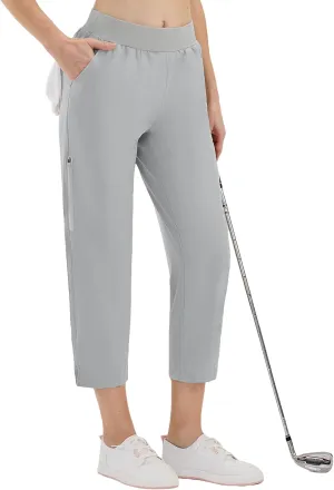 CQC Women's Golf Pants 7/8 Ankle Dress with 4 Zipper Pockets Water Resistant UPF 50  Quick Dry Pants Workout Lounge