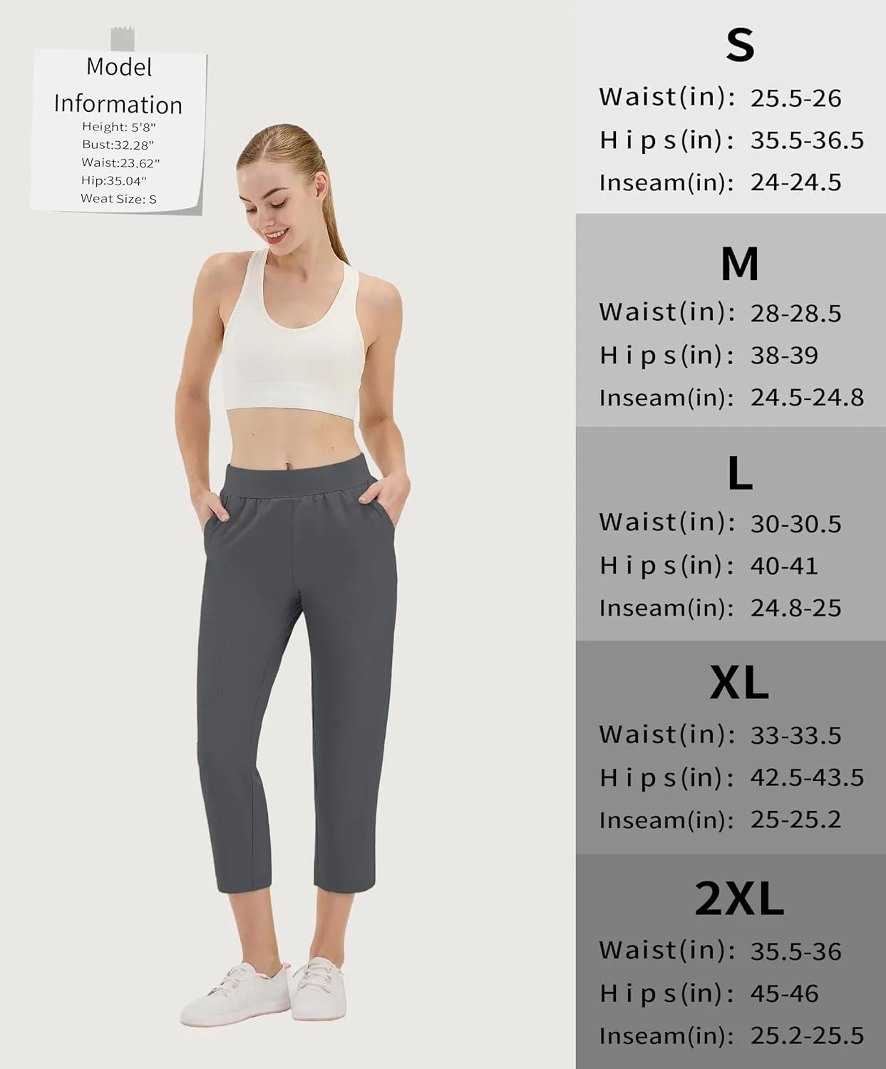 CQC Women's Golf Pants 7/8 Ankle Dress with 4 Zipper Pockets Water Resistant UPF 50  Quick Dry Pants Workout Lounge