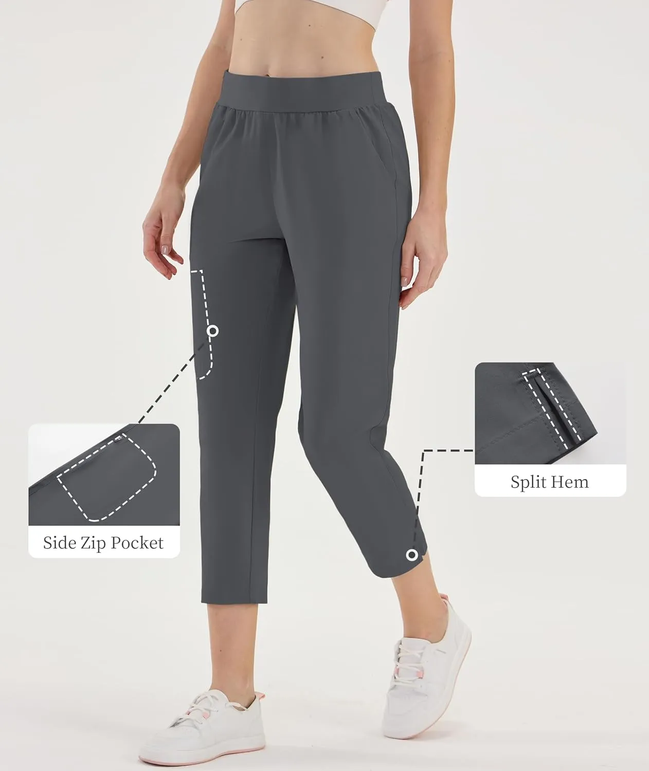 CQC Women's Golf Pants 7/8 Ankle Dress with 4 Zipper Pockets Water Resistant UPF 50  Quick Dry Pants Workout Lounge