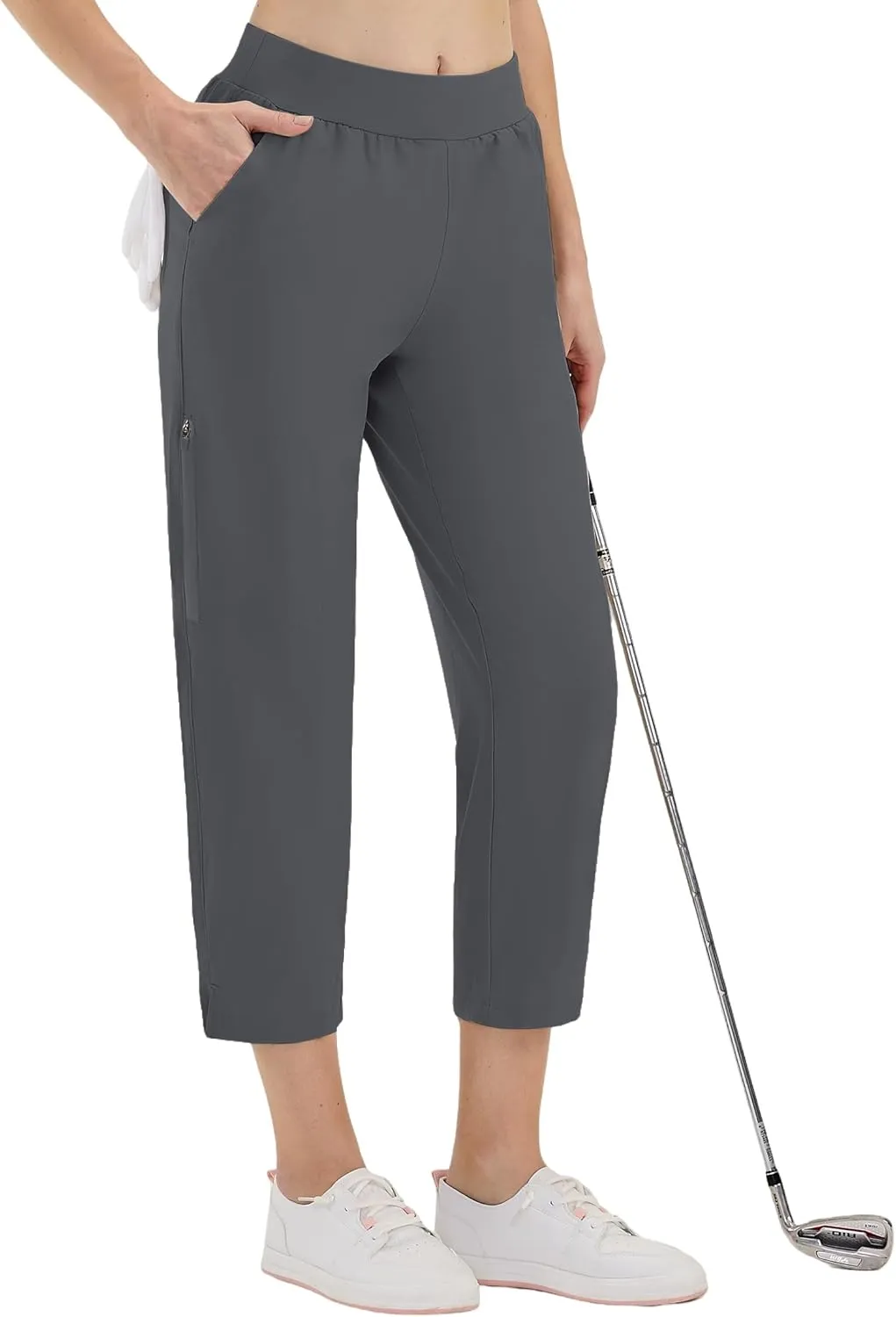 CQC Women's Golf Pants 7/8 Ankle Dress with 4 Zipper Pockets Water Resistant UPF 50  Quick Dry Pants Workout Lounge