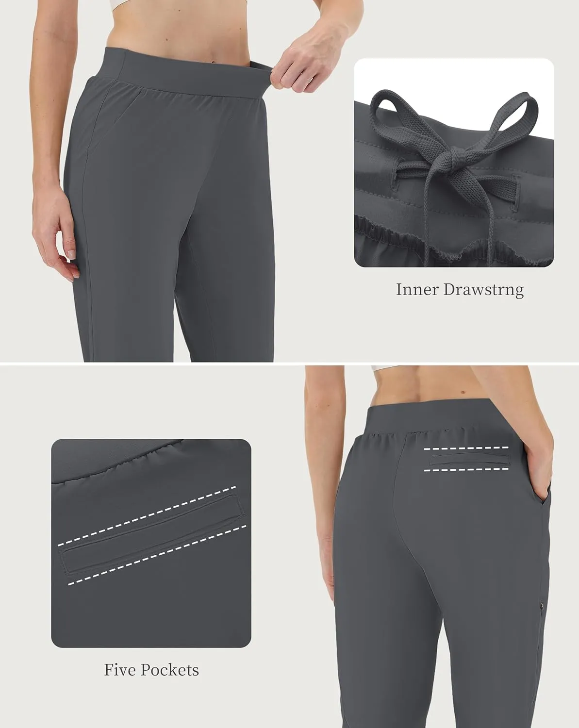 CQC Women's Golf Pants 7/8 Ankle Dress with 4 Zipper Pockets Water Resistant UPF 50  Quick Dry Pants Workout Lounge
