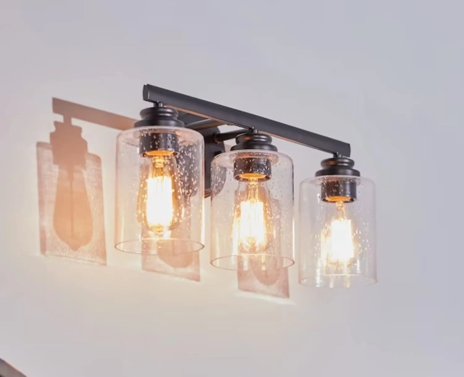 Craftmade 50503-FB Bolden Clear Seeded Glass Vanity Bath Lighting, 3-Light 300 Watts, Flat Black