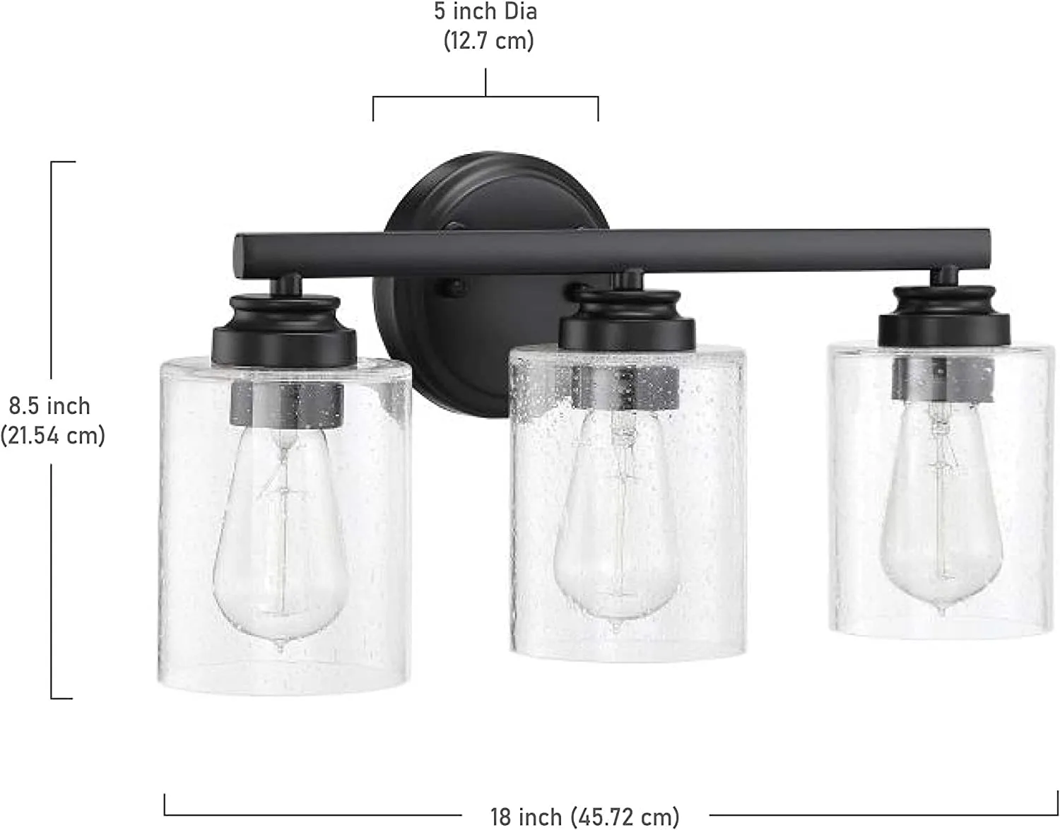Craftmade 50503-FB Bolden Clear Seeded Glass Vanity Bath Lighting, 3-Light 300 Watts, Flat Black