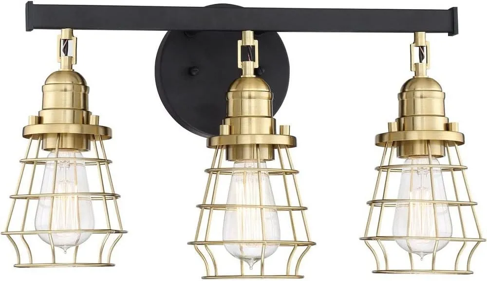 Craftmade 50603-FB Thatcher Vintage Industrial Metal Wire Cage Vanity Bath Lighting, 3-Light 300 Watts, Flat Black