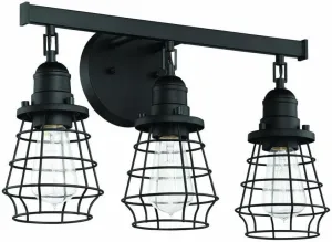 Craftmade 50603-FB Thatcher Vintage Industrial Metal Wire Cage Vanity Bath Lighting, 3-Light 300 Watts, Flat Black