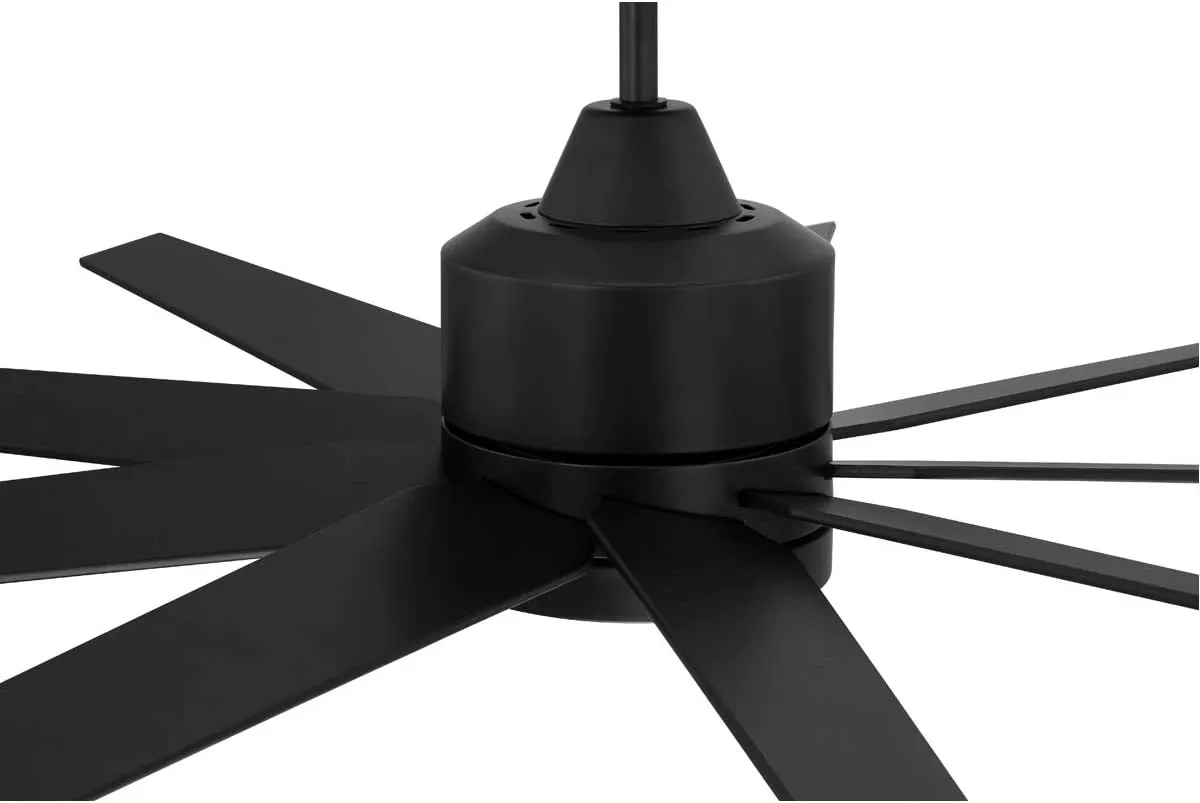 Craftmade CHP60FB9 Champion Modern 60" Indoor/Outdoor Damp Location Large Ceiling Fan with LED Lights & Remote, 9 Plywood Blades, DC Motor, Flat Black