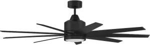Craftmade CHP60FB9 Champion Modern 60" Indoor/Outdoor Damp Location Large Ceiling Fan with LED Lights & Remote, 9 Plywood Blades, DC Motor, Flat Black