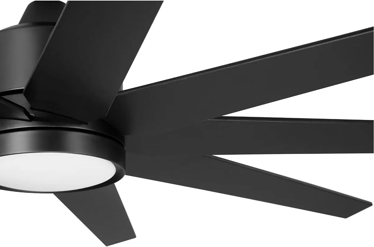 Craftmade CHP60FB9 Champion Modern 60" Indoor/Outdoor Damp Location Large Ceiling Fan with LED Lights & Remote, 9 Plywood Blades, DC Motor, Flat Black