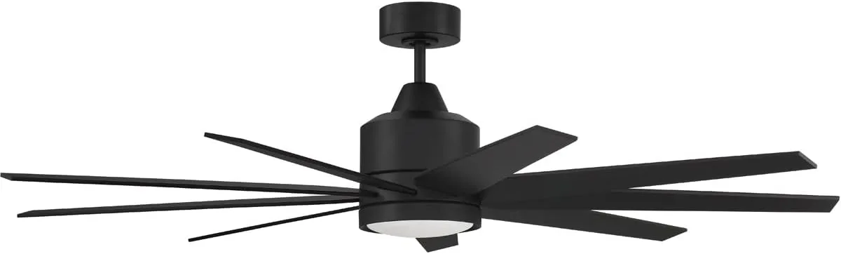 Craftmade CHP60FB9 Champion Modern 60" Indoor/Outdoor Damp Location Large Ceiling Fan with LED Lights & Remote, 9 Plywood Blades, DC Motor, Flat Black