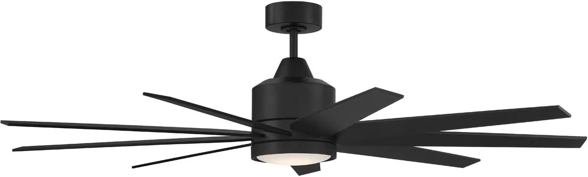 Craftmade CHP60FB9 Champion Modern 60" Indoor/Outdoor Damp Location Large Ceiling Fan with LED Lights & Remote, 9 Plywood Blades, DC Motor, Flat Black