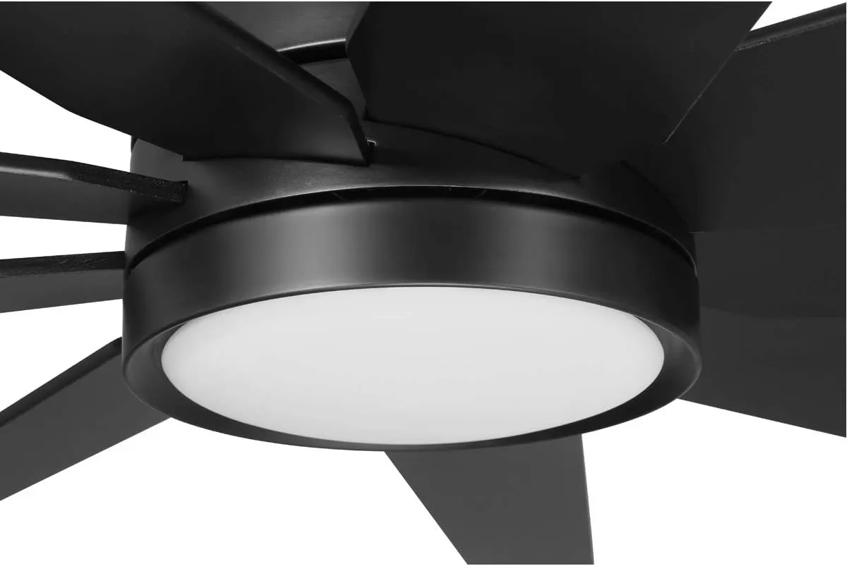 Craftmade CHP60FB9 Champion Modern 60" Indoor/Outdoor Damp Location Large Ceiling Fan with LED Lights & Remote, 9 Plywood Blades, DC Motor, Flat Black