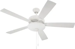 Craftmade ECF111W5-WWOK Eos Light Bowl 52" Ceiling Fan with LED Lights & Pull Chain, White