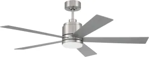 Craftmade McCoy 5-Blade 52" Brushed Polished Nickel Finish Ceiling Fan with Optional LED Light Kit & Hard Wired, 4 Speed Control Included
