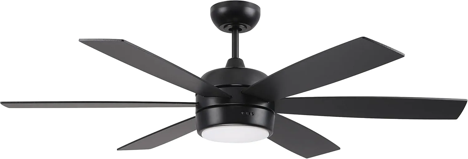 Craftmade TRV52FB6 Trevor 52" Outdoor/Indoor Smart Ceiling Fan with LED Light Kit and Wall Control & Remote, 6 Blades, Flat Black
