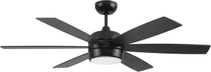 Craftmade TRV52FB6 Trevor 52" Outdoor/Indoor Smart Ceiling Fan with LED Light Kit and Wall Control & Remote, 6 Blades, Flat Black
