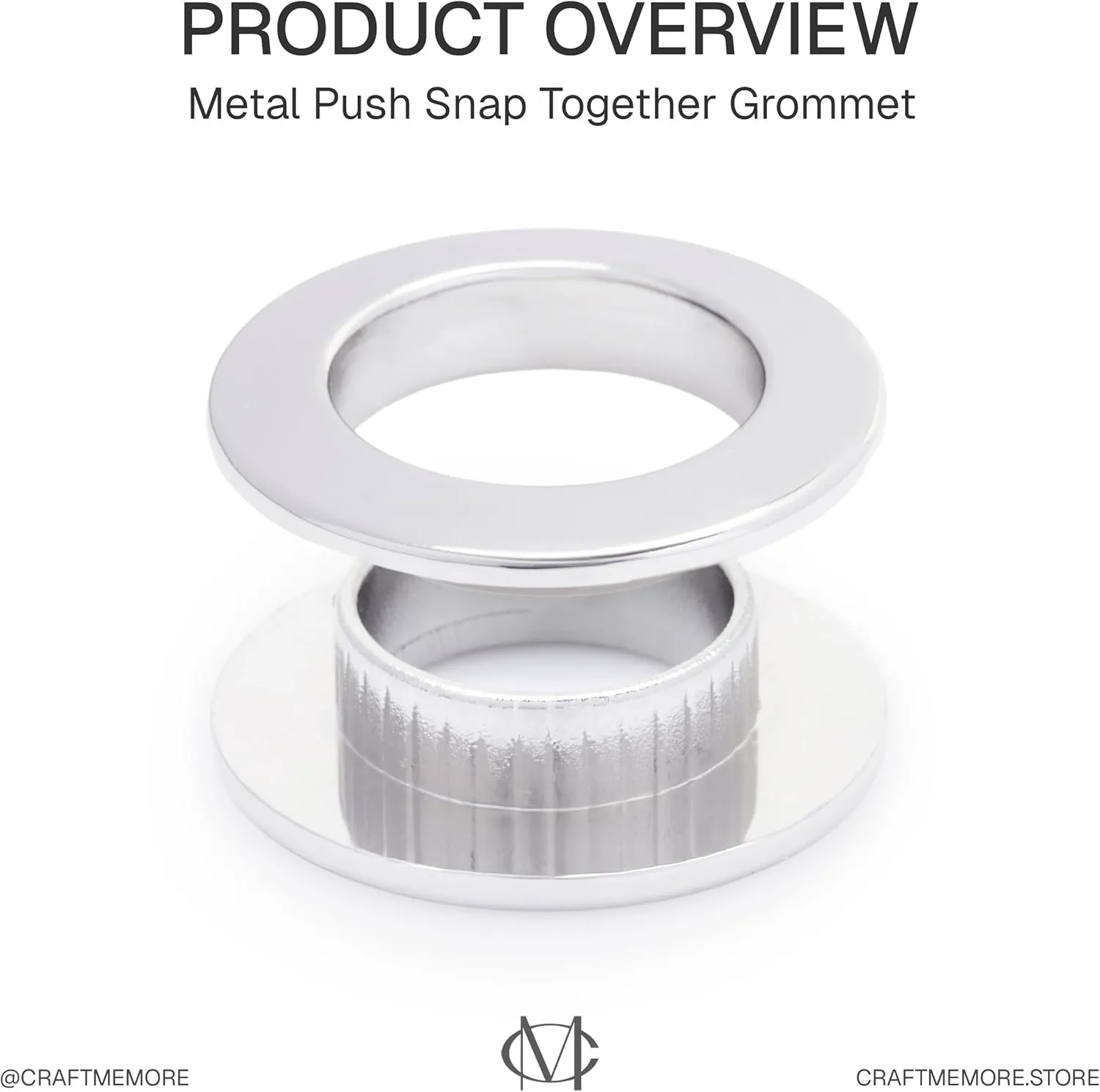 CRAFTMEMORE Metal Push Snap Together Grommet Flat Surface Snap Rings Eyelet O-Rings Purse Loop Easy Installation Pack of 4 (11mm (7/16"), Silver)