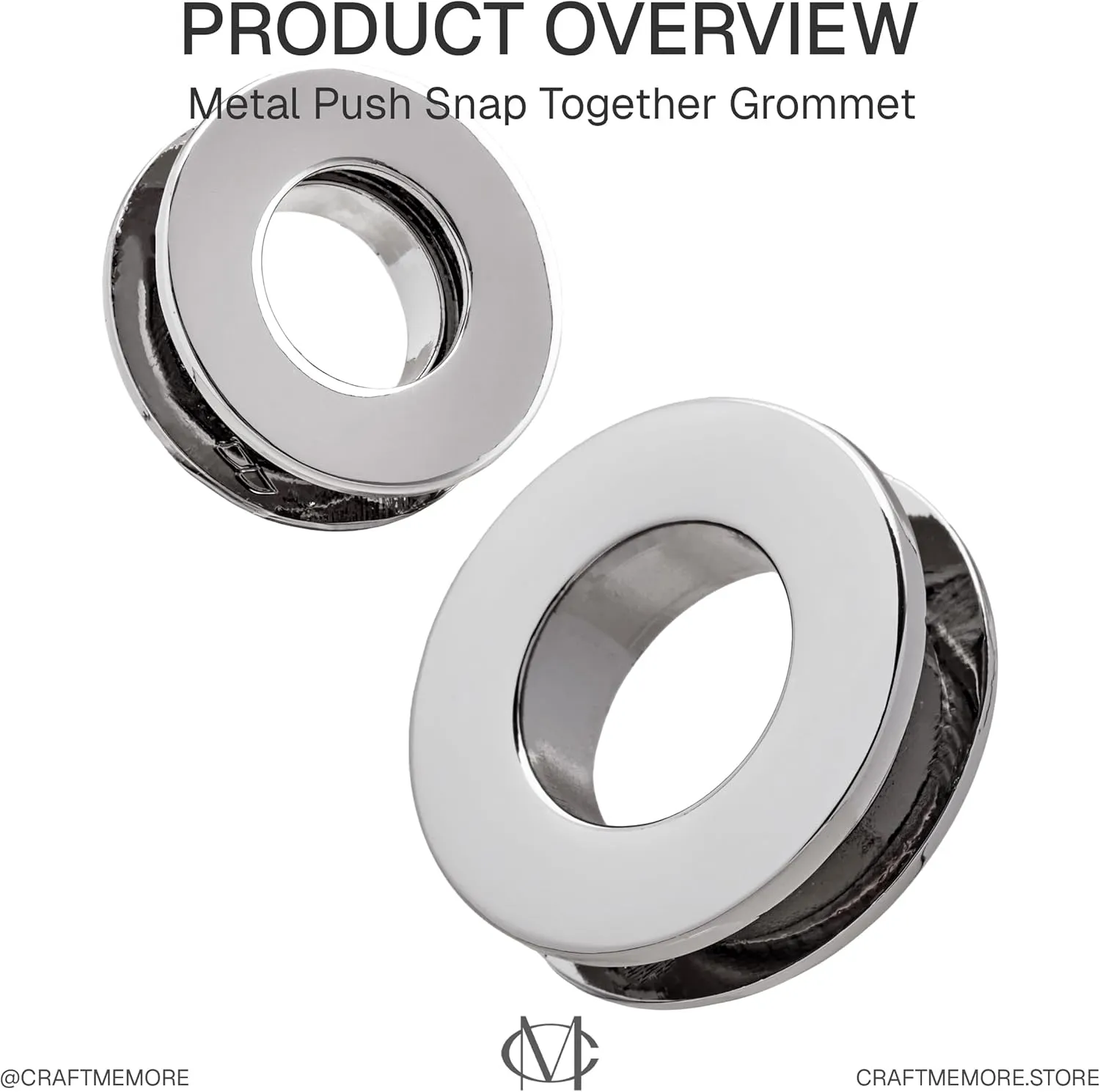 CRAFTMEMORE Metal Push Snap Together Grommet Flat Surface Snap Rings Eyelet O-Rings Purse Loop Easy Installation Pack of 4 (11mm (7/16"), Silver)