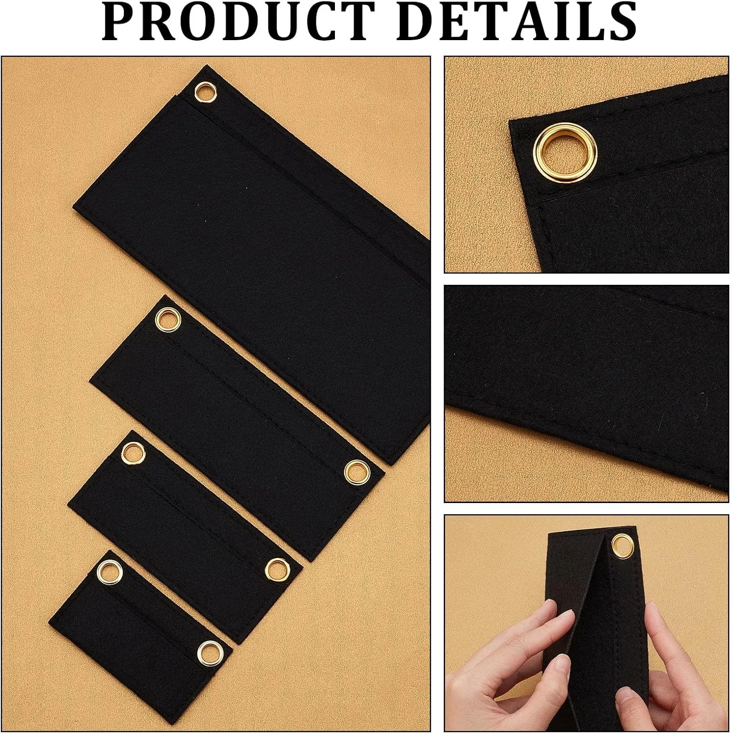 CREATCABIN 4Pcs 4 Sizes Mini Black Purse Felt Insert Organizer Wool Tote Bag Organizer with Eyelet Bag Classic Inner Pocket Storage for Envelope Handbag Travel Bag Cosmetic Bag 5.4~9.9 x 9.2~24.9cm