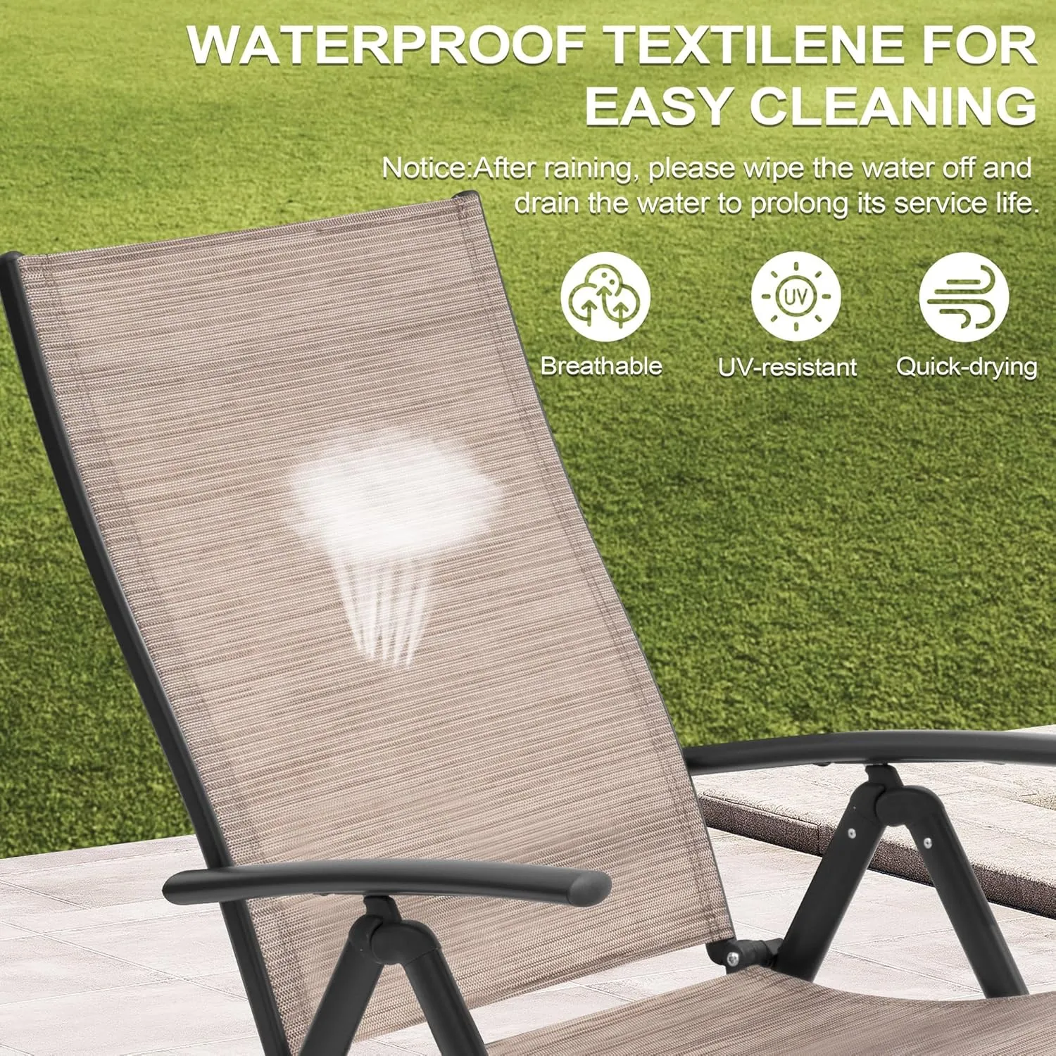 Crestlive Products Folding Patio Chaise Lounge Chair Outdoor, Aluminum Adjustable Outdoor Pool Recliner Chair, Assemble-Free, 8 Positions