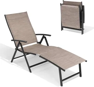Crestlive Products Folding Patio Chaise Lounge Chair Outdoor, Aluminum Adjustable Outdoor Pool Recliner Chair, Assemble-Free, 8 Positions
