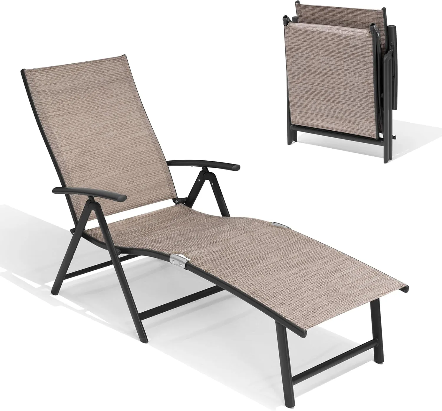 Crestlive Products Folding Patio Chaise Lounge Chair Outdoor, Aluminum Adjustable Outdoor Pool Recliner Chair, Assemble-Free, 8 Positions
