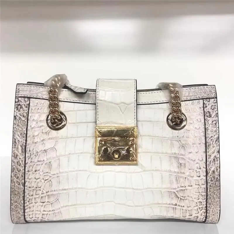 Crocodile Belly Skin Lady Gold Chain Purse Women's Flap Bag Genuine Real Alligator Leather Female Single Shoulder Bag