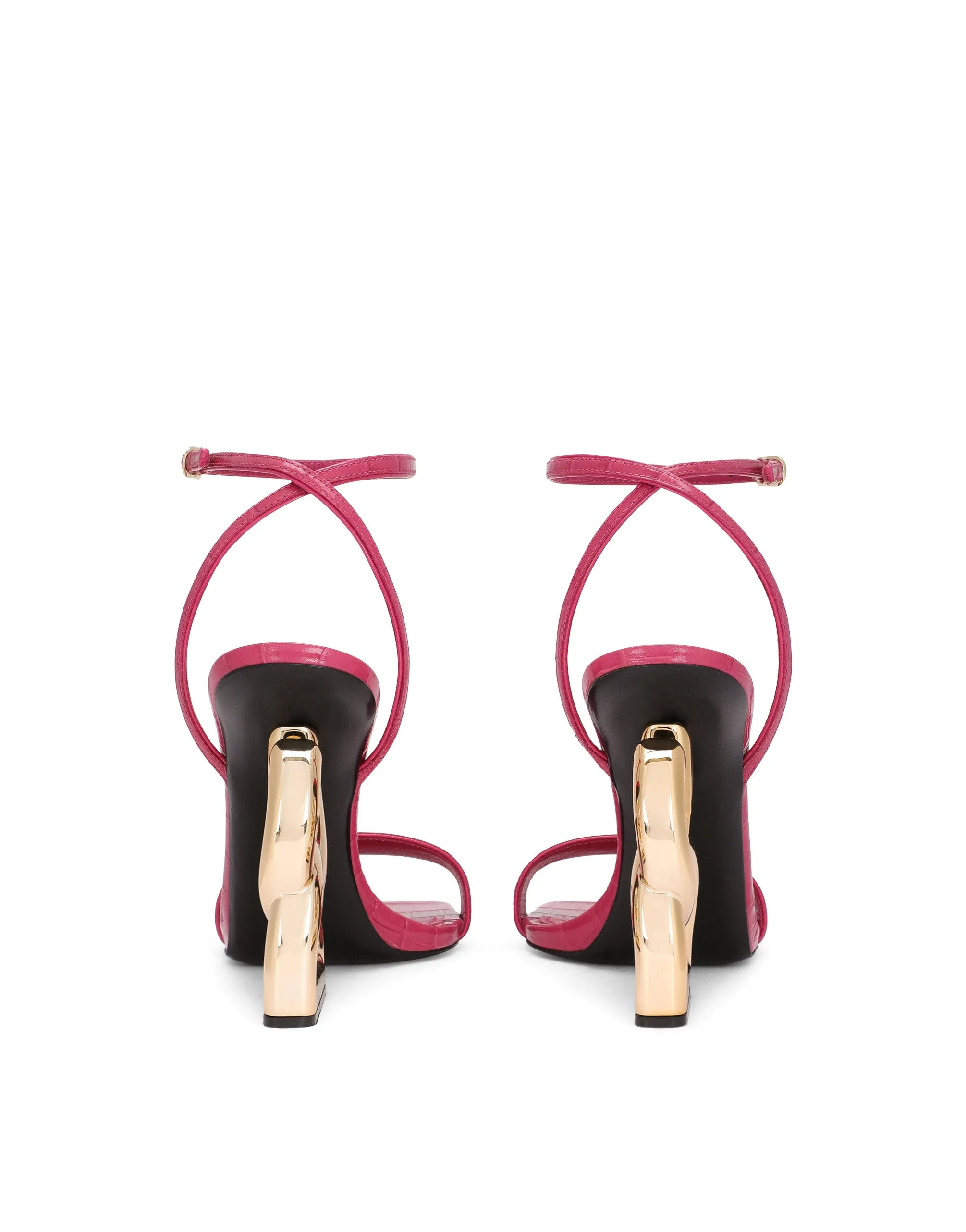 Crocodile-print calfskin sandals with DG pop heel