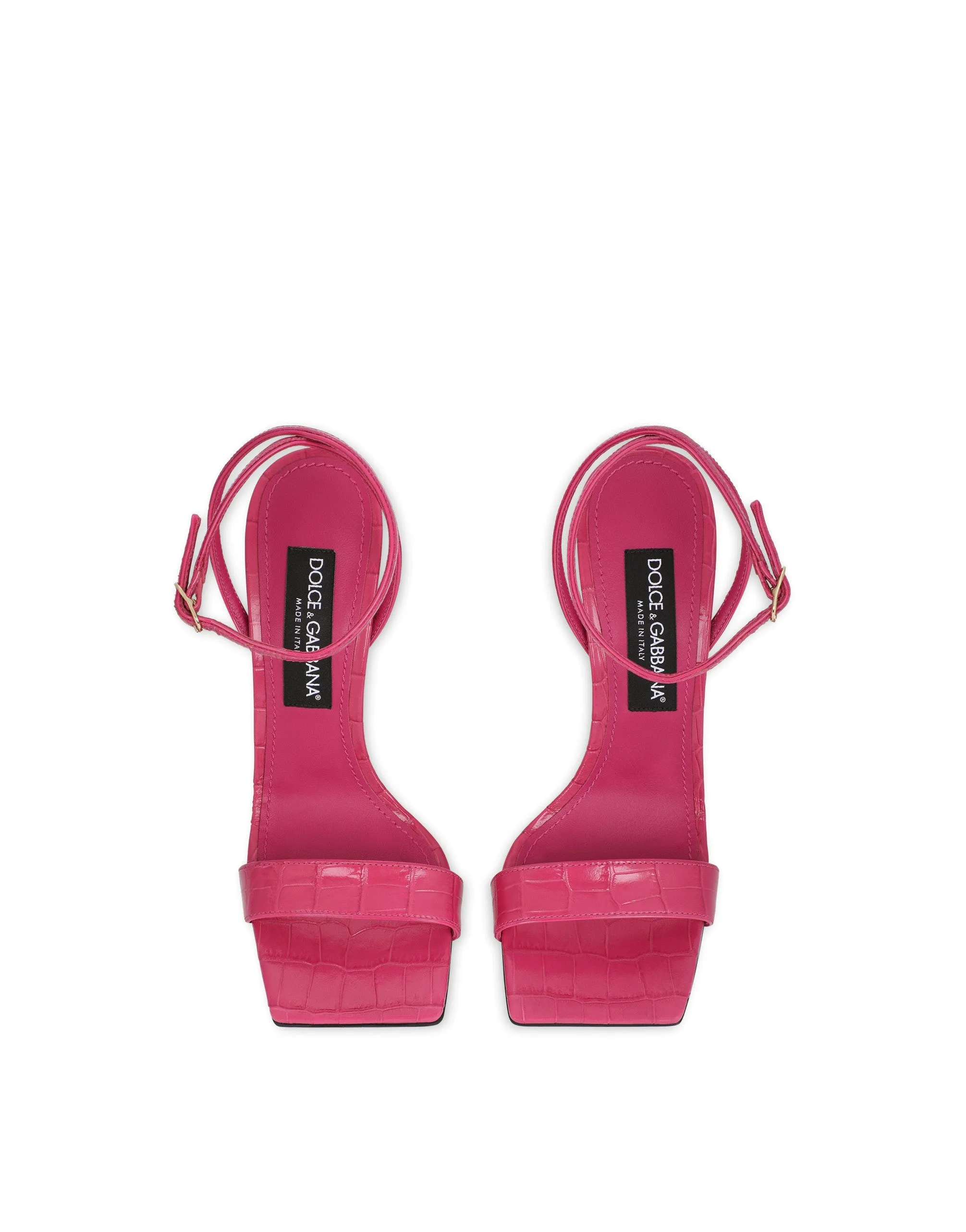 Crocodile-print calfskin sandals with DG pop heel