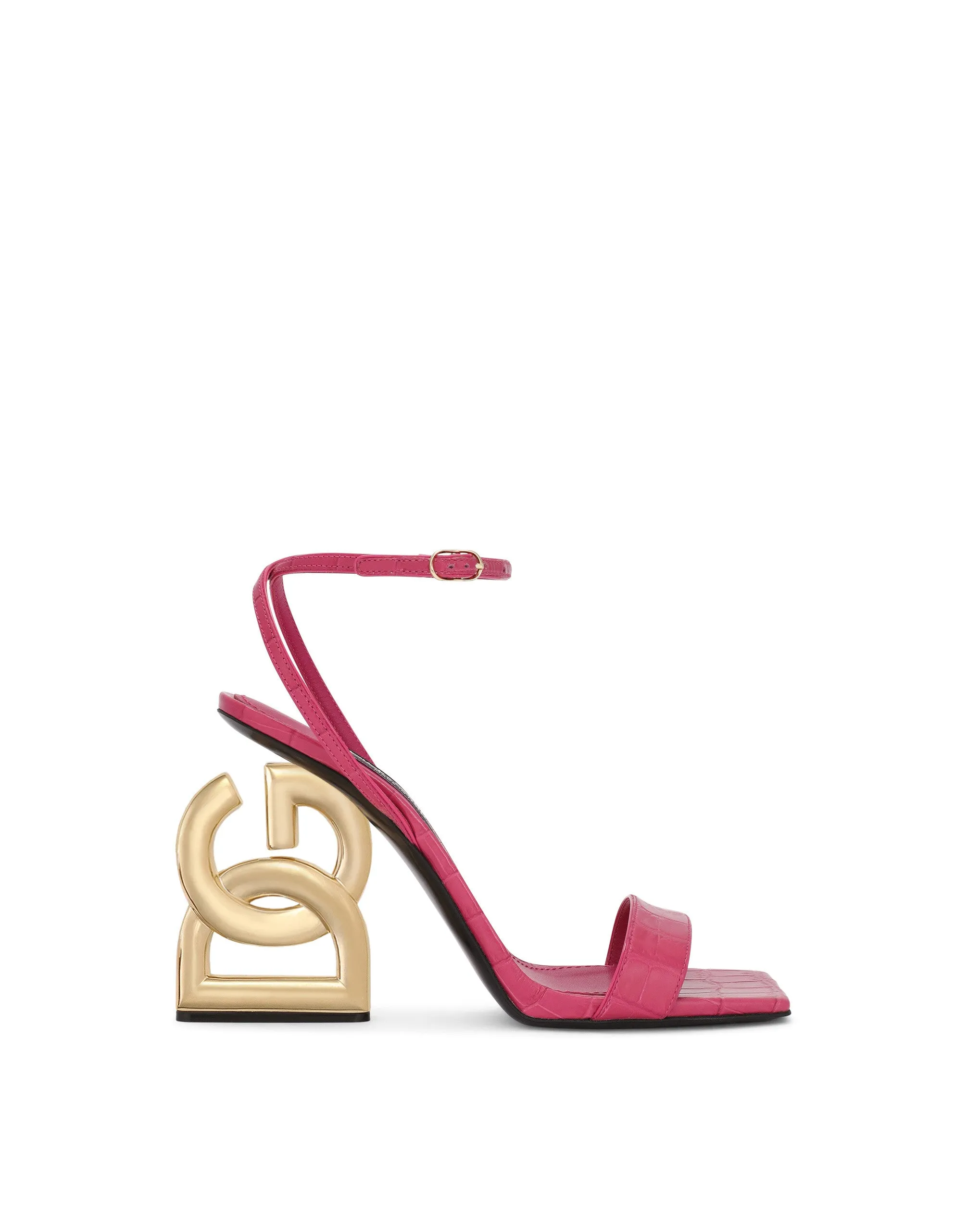 Crocodile-print calfskin sandals with DG pop heel