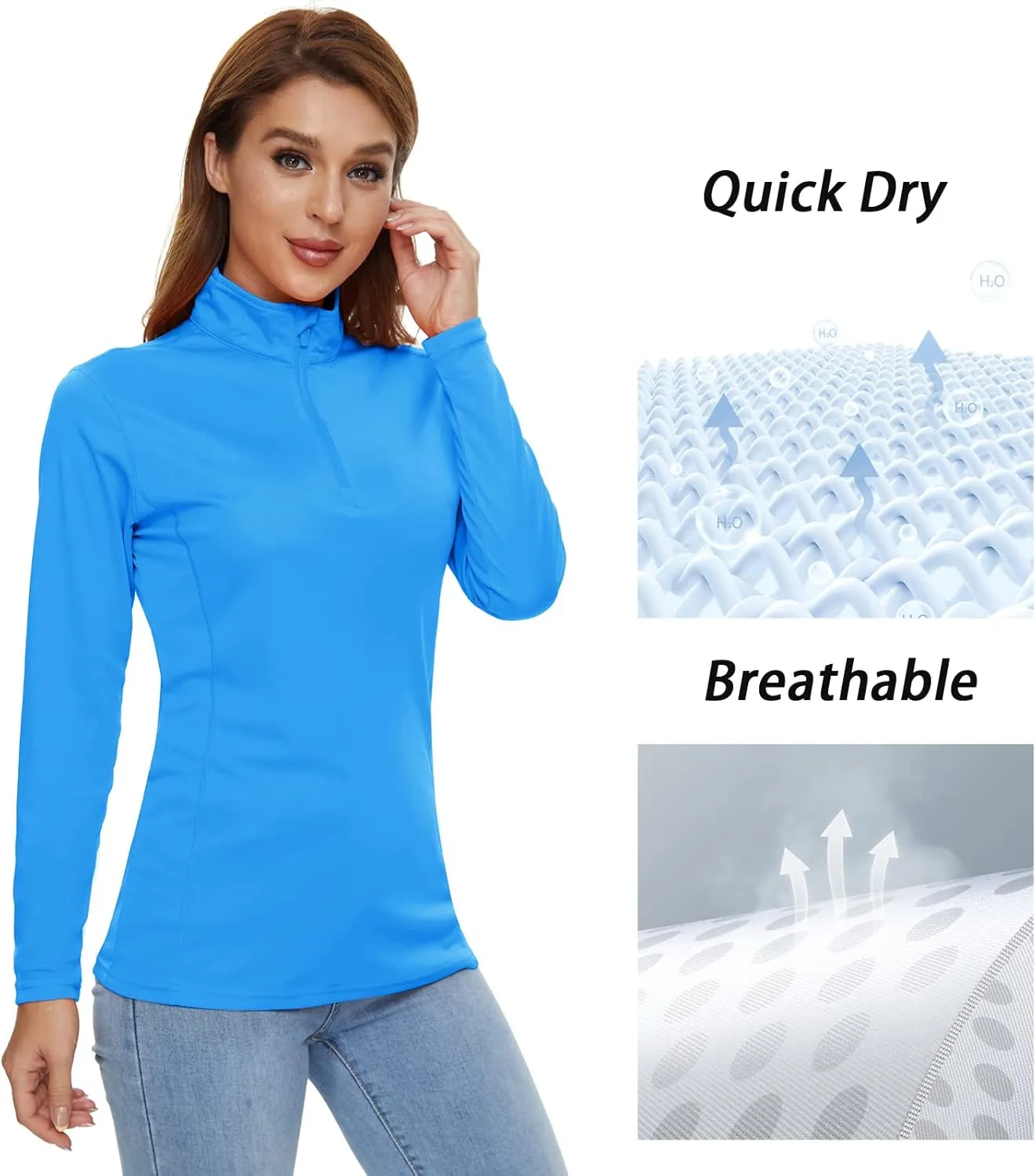CRYSULLY Women's Long Sleeve Shirts Sun Protection 1/4 Zip Summer Quick Dry Hiking Shirts