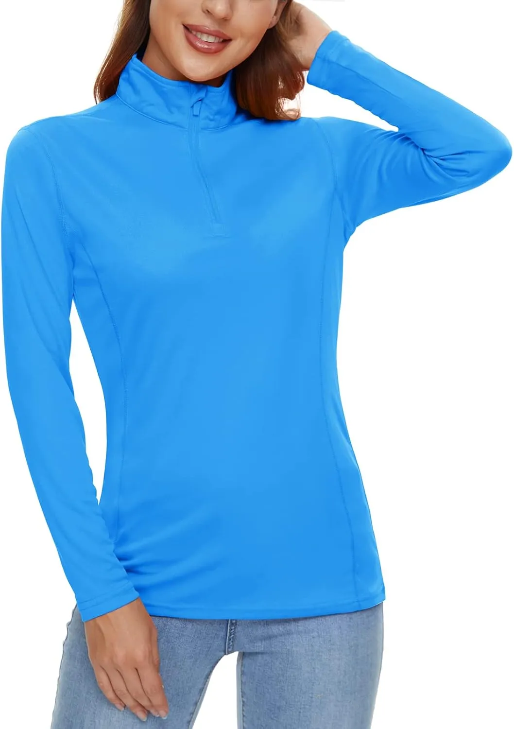CRYSULLY Women's Long Sleeve Shirts Sun Protection 1/4 Zip Summer Quick Dry Hiking Shirts