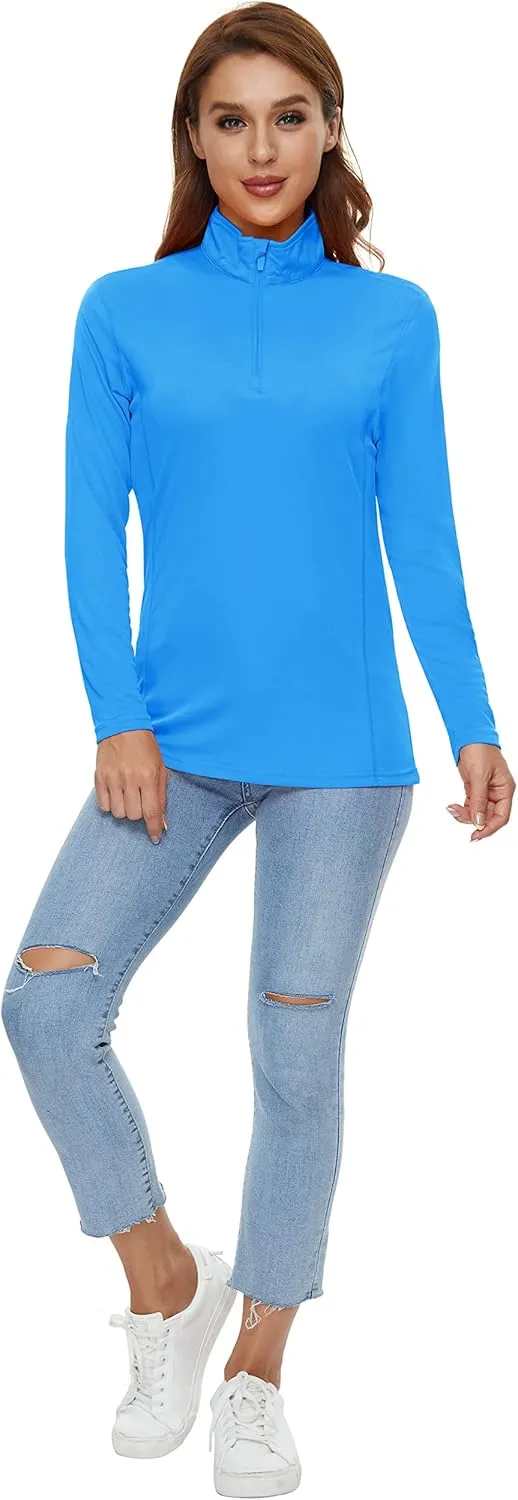 CRYSULLY Women's Long Sleeve Shirts Sun Protection 1/4 Zip Summer Quick Dry Hiking Shirts