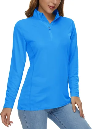CRYSULLY Women's Long Sleeve Shirts Sun Protection 1/4 Zip Summer Quick Dry Hiking Shirts