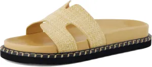 CUSHIONAIRE Crisp Women’s Slide Sandal – Faux Leather Cutout Slip-On with Artisan Stitching & Memory Foam, Wide Widths Available