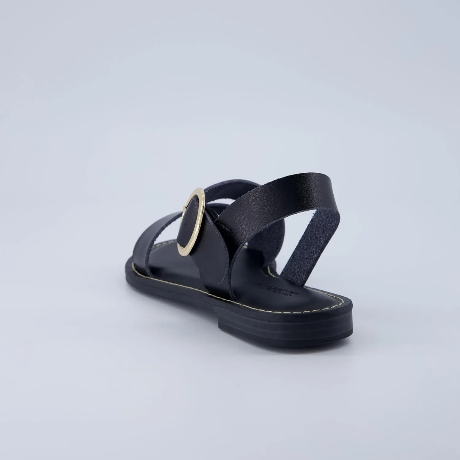 CUSHIONAIRE Lisbon Women’s Strappy Sandal – Faux Leather Flat with Bold Buckle Accent, Adjustable Strap & Cushioned Footbed