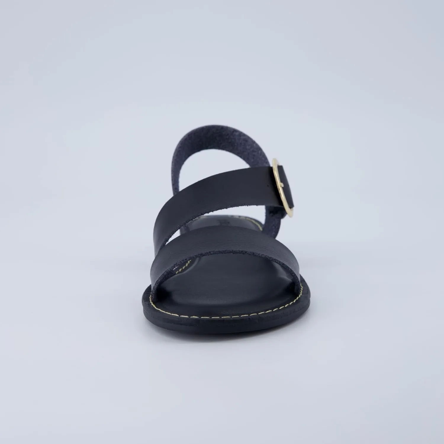 CUSHIONAIRE Lisbon Women’s Strappy Sandal – Faux Leather Flat with Bold Buckle Accent, Adjustable Strap & Cushioned Footbed