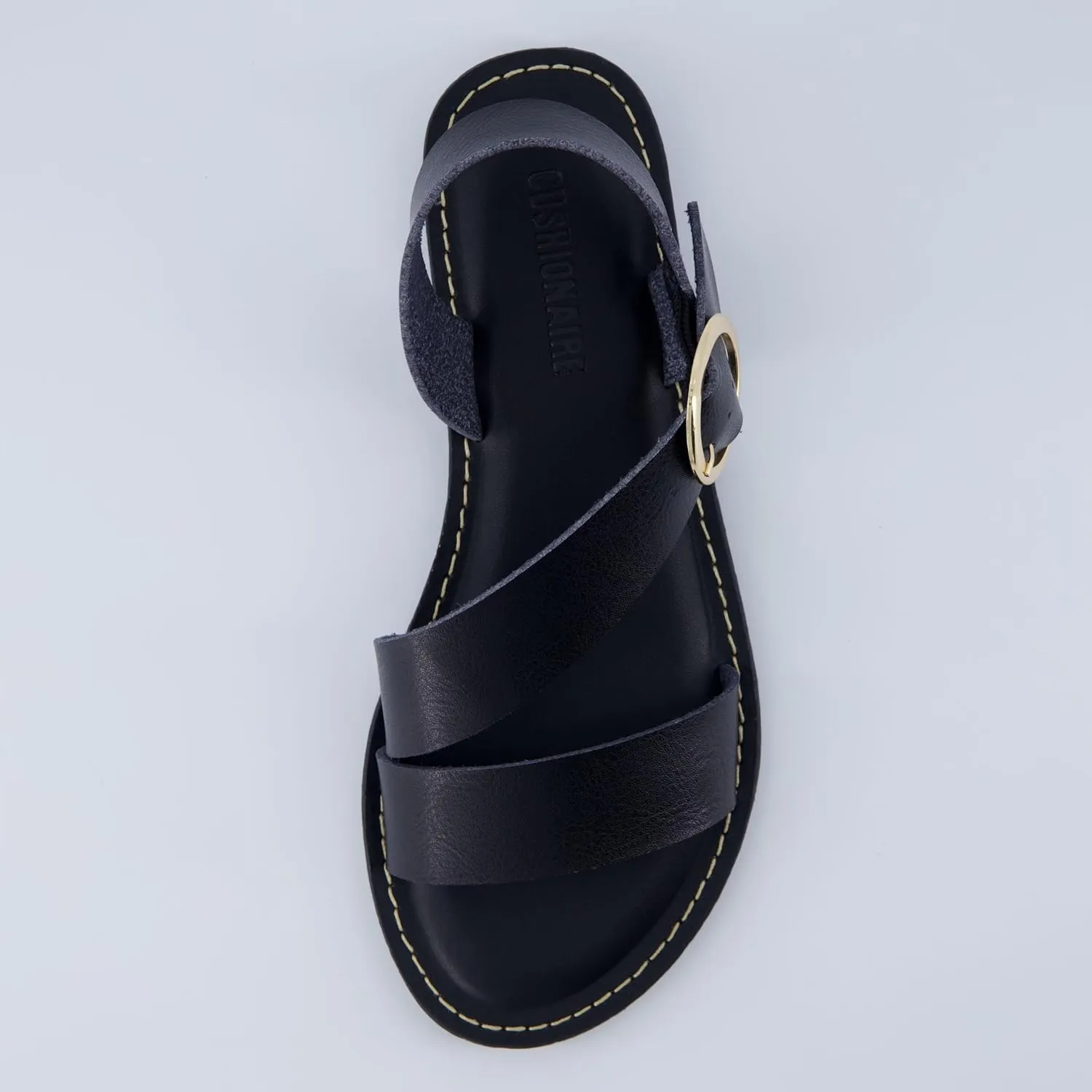 CUSHIONAIRE Lisbon Women’s Strappy Sandal – Faux Leather Flat with Bold Buckle Accent, Adjustable Strap & Cushioned Footbed