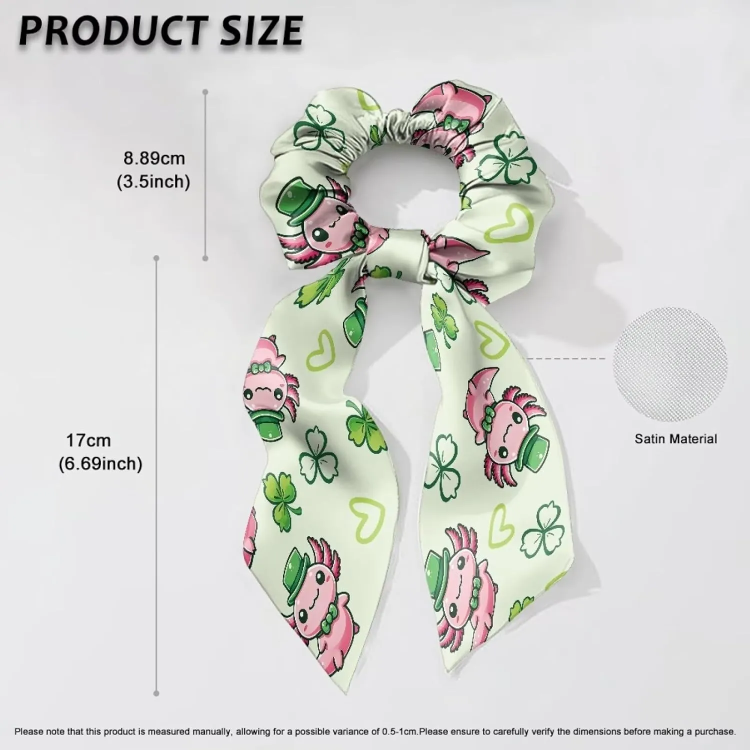 Cute Axolotl Satin Scrunchies Silk Hair Ties with Long Tails Fashion St. Patrick‘s Day Bow Hair Ties for Women Set of 2 Girls Hair Scarf Elastic Hair Ribbon for Braided Pigtail Curly Hair