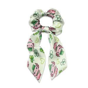 Cute Axolotl Satin Scrunchies Silk Hair Ties with Long Tails Fashion St. Patrick‘s Day Bow Hair Ties for Women Set of 2 Girls Hair Scarf Elastic Hair Ribbon for Braided Pigtail Curly Hair