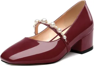 Cute Mary Jane Shoes for Women Chunky Heel Round Closed Toe Patent Pumps Casual Comfort Fashion Wedding Dress Shoes 2 Inch