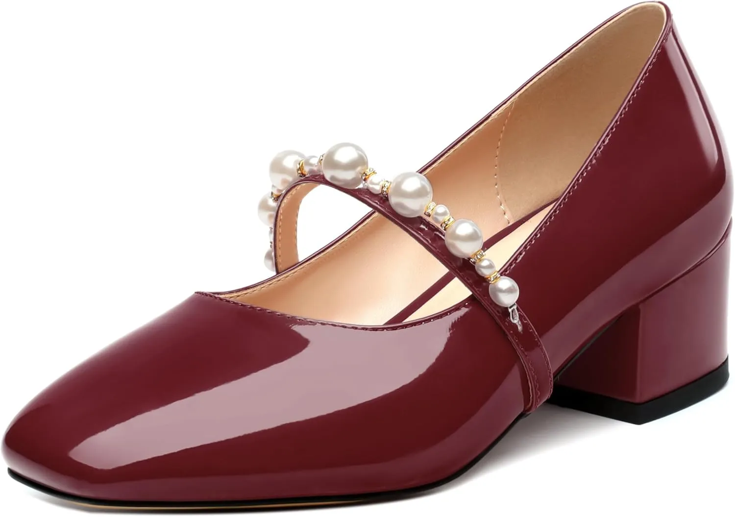 Cute Mary Jane Shoes for Women Chunky Heel Round Closed Toe Patent Pumps Casual Comfort Fashion Wedding Dress Shoes 2 Inch
