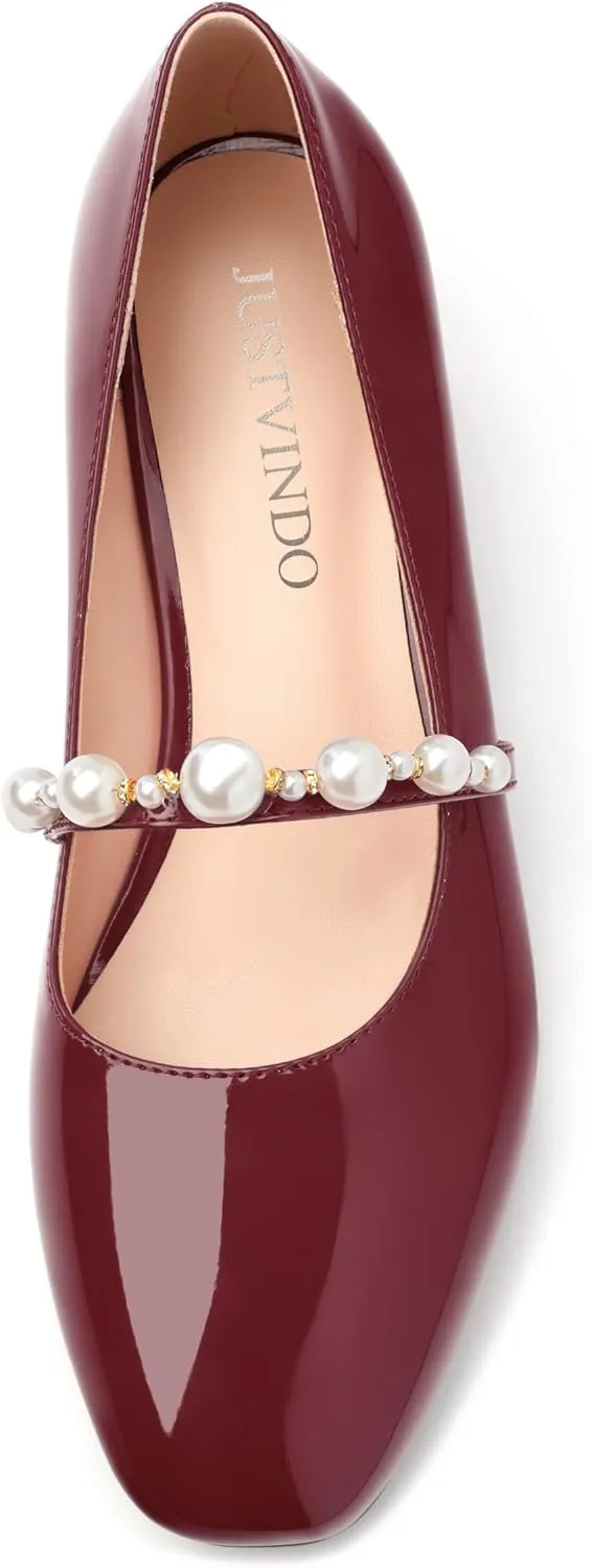 Cute Mary Jane Shoes for Women Chunky Heel Round Closed Toe Patent Pumps Casual Comfort Fashion Wedding Dress Shoes 2 Inch