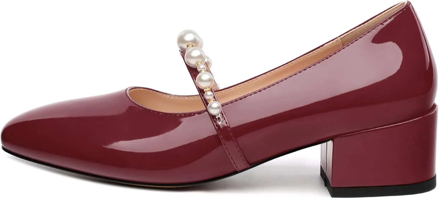 Cute Mary Jane Shoes for Women Chunky Heel Round Closed Toe Patent Pumps Casual Comfort Fashion Wedding Dress Shoes 2 Inch