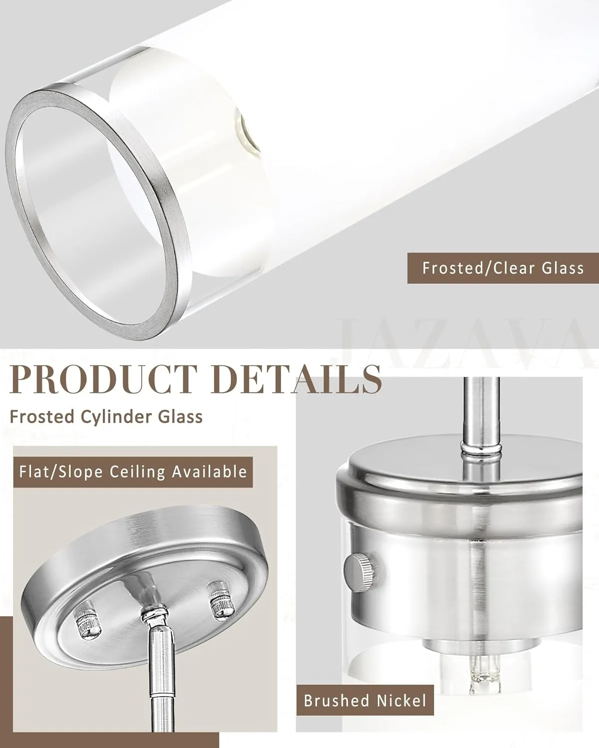 Cylindrical Glass Pendant Light Fixture, Modern Hanging Light with Brushed Nickel Finish for Kitchen Island Dining Room Bedroom Hallway Foyer (1 Pack), PL107BN
