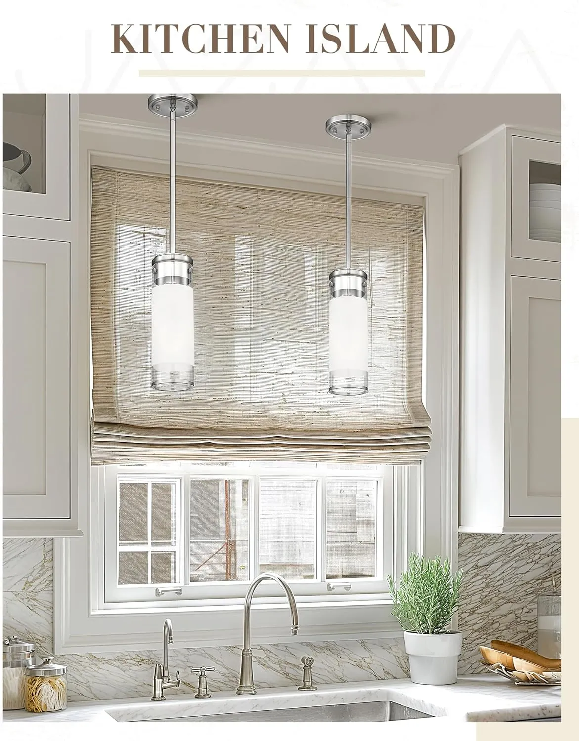 Cylindrical Glass Pendant Light Fixture, Modern Hanging Light with Brushed Nickel Finish for Kitchen Island Dining Room Bedroom Hallway Foyer (1 Pack), PL107BN