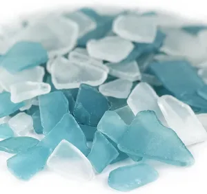 CYS EXCEL Sea Glass 32 Ounces Light Blue & Clear Mix | Multiple Color Choices Crushed Glass Vase Filler | Aquarium Nautical Décor for Art Crafts Flat Frosted Dyed Color Stone